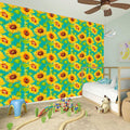 Teal Watercolor Sunflower Pattern Print Wall Sticker