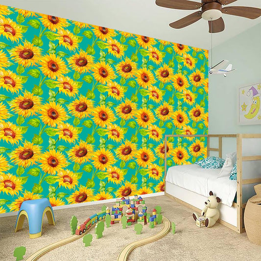 Teal Watercolor Sunflower Pattern Print Wall Sticker