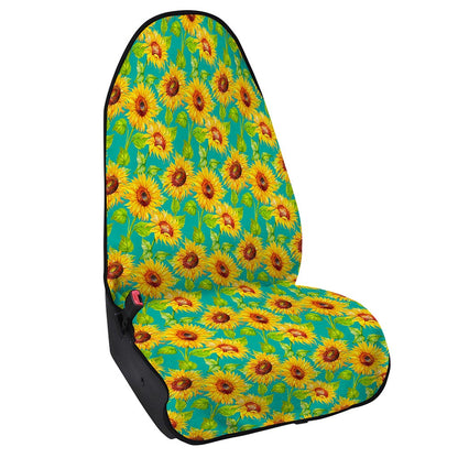 Teal Watercolor Sunflower Pattern Print Waterproof Car Seat Cover