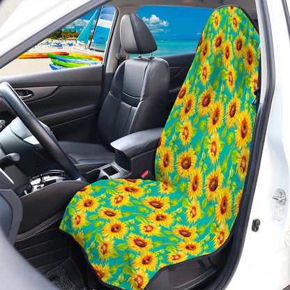 Teal Watercolor Sunflower Pattern Print Waterproof Car Seat Cover