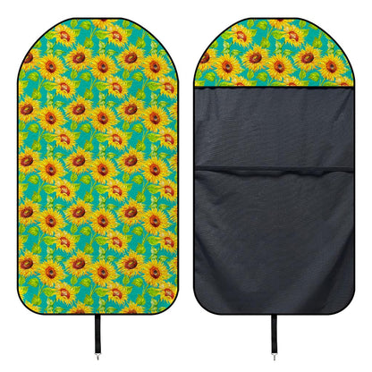 Teal Watercolor Sunflower Pattern Print Waterproof Car Seat Cover