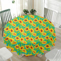 Teal Watercolor Sunflower Pattern Print Waterproof Round Tablecloth