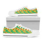 Teal Watercolor Sunflower Pattern Print White Low Top Sneakers