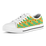 Teal Watercolor Sunflower Pattern Print White Low Top Sneakers