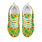 Teal Watercolor Sunflower Pattern Print White Running Shoes