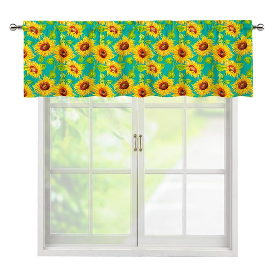 Teal Watercolor Sunflower Pattern Print Window Valance