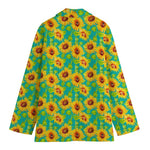 Teal Watercolor Sunflower Pattern Print Women's Cotton Blazer