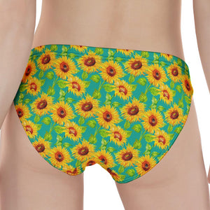 Teal Watercolor Sunflower Pattern Print Women's Panties