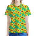 Teal Watercolor Sunflower Pattern Print Women's Polo Shirt