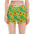 Teal Watercolor Sunflower Pattern Print Women's Split Running Shorts