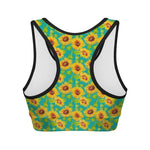 Teal Watercolor Sunflower Pattern Print Women's Sports Bra