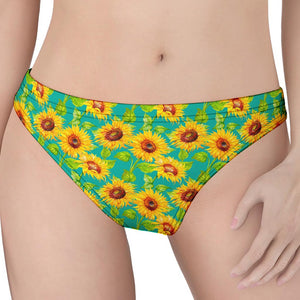 Teal Watercolor Sunflower Pattern Print Women's Thong