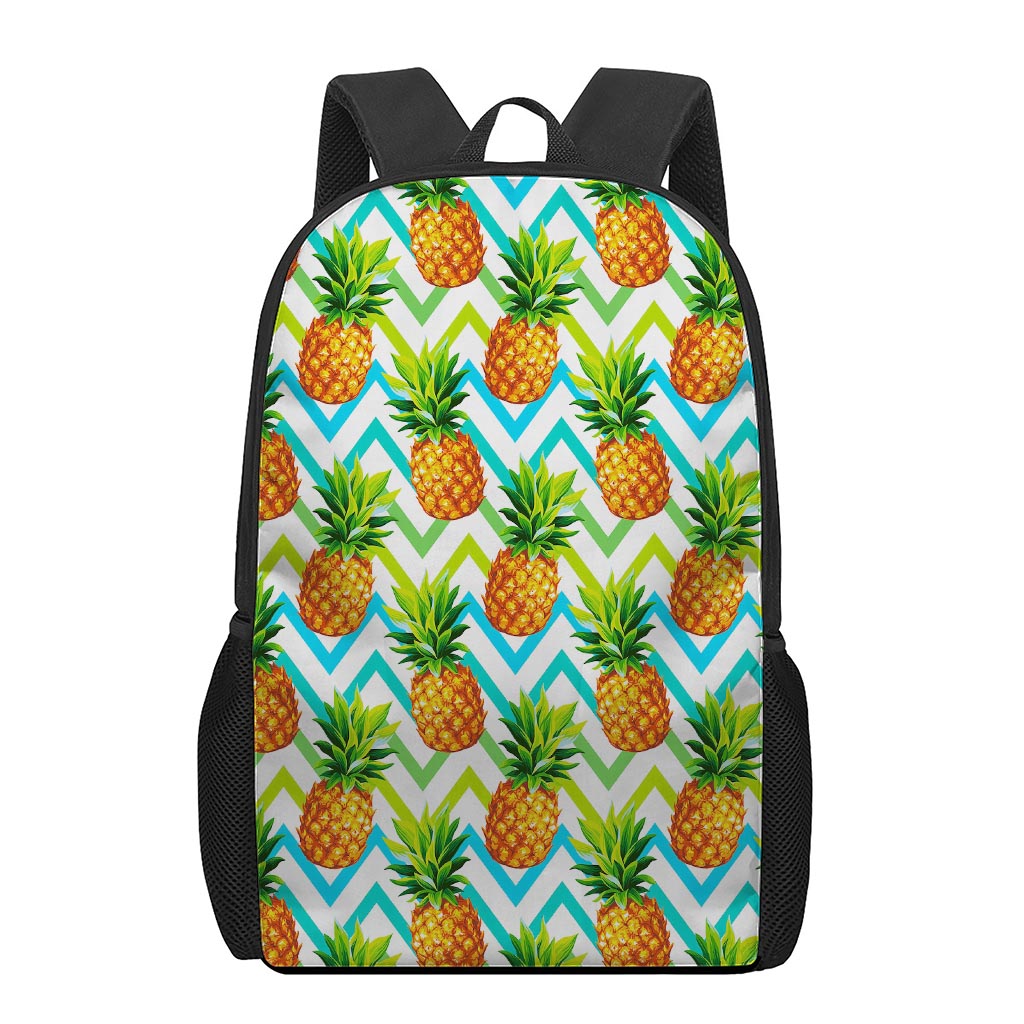 Teal Zig Zag Pineapple Pattern Print 17 Inch Backpack