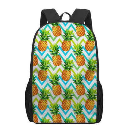 Teal Zig Zag Pineapple Pattern Print 17 Inch Backpack