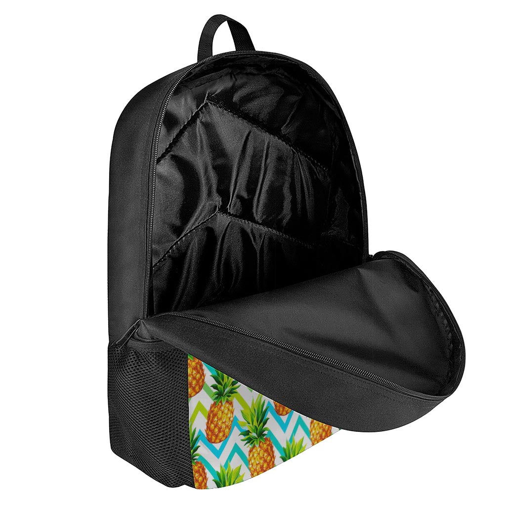 Teal Zig Zag Pineapple Pattern Print 17 Inch Backpack