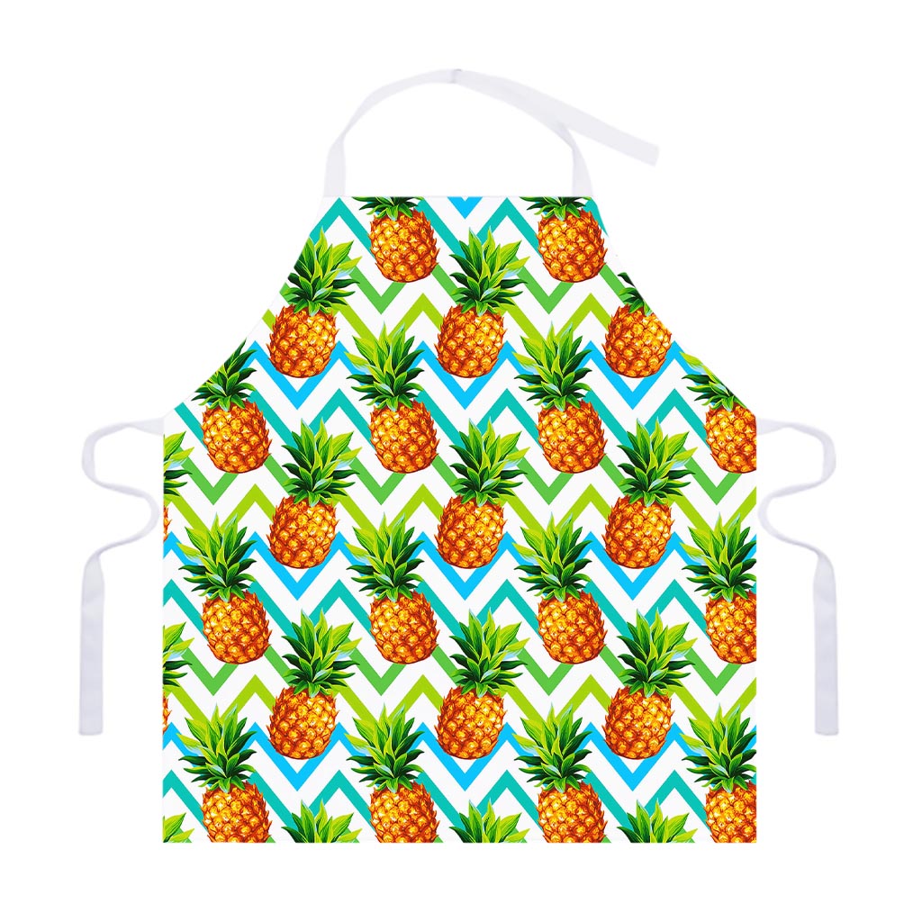 Teal Zig Zag Pineapple Pattern Print Adjustable Apron