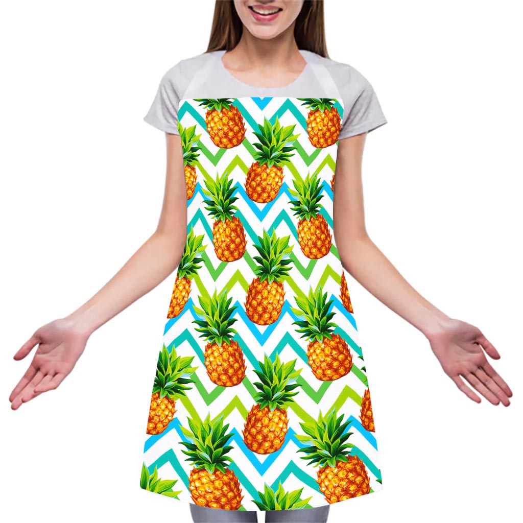 Teal Zig Zag Pineapple Pattern Print Adjustable Apron
