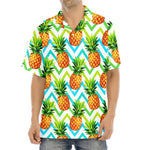 Teal Zig Zag Pineapple Pattern Print Aloha Shirt