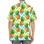 Teal Zig Zag Pineapple Pattern Print Aloha Shirt