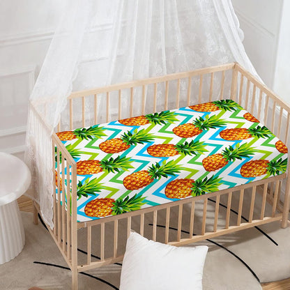 Teal Zig Zag Pineapple Pattern Print Baby Crib Sheet