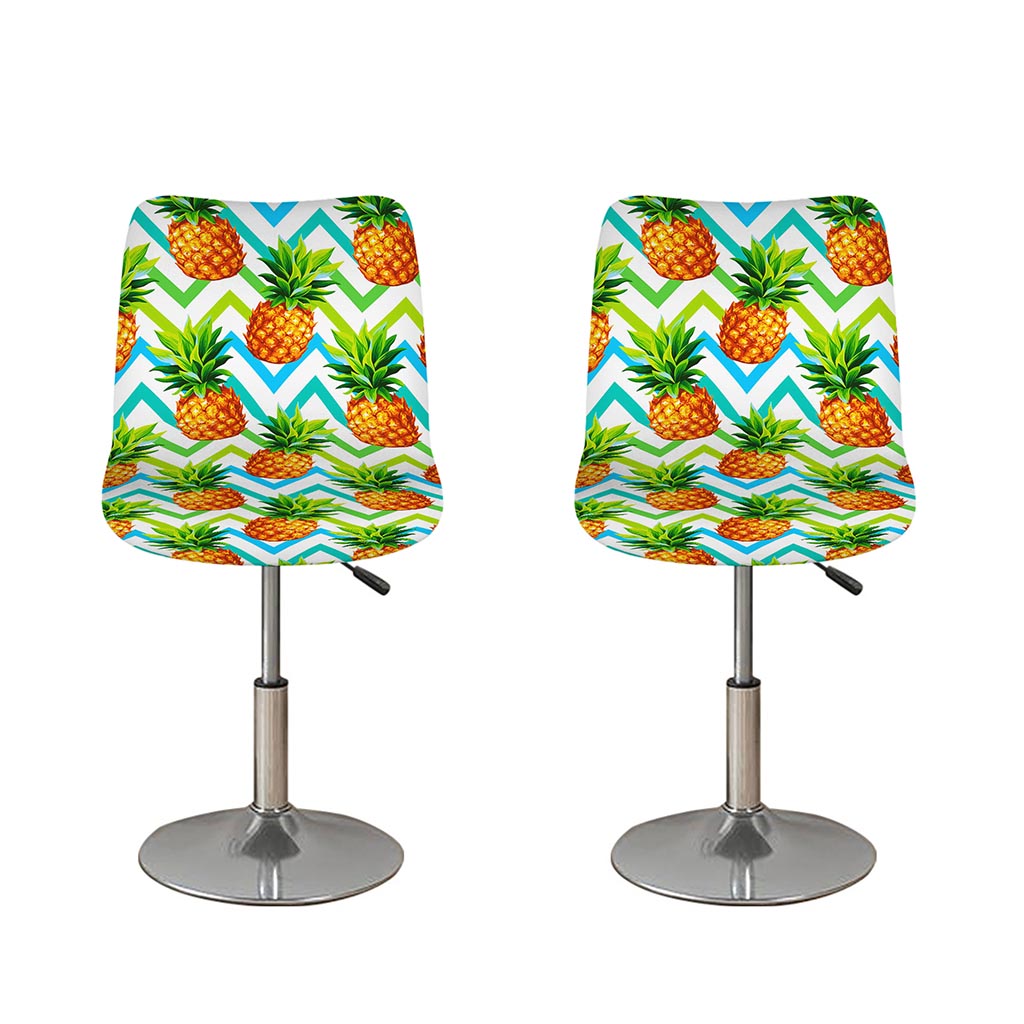 Teal Zig Zag Pineapple Pattern Print Bar Stool Covers