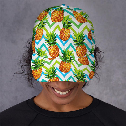 Teal Zig Zag Pineapple Pattern Print Baseball Cap