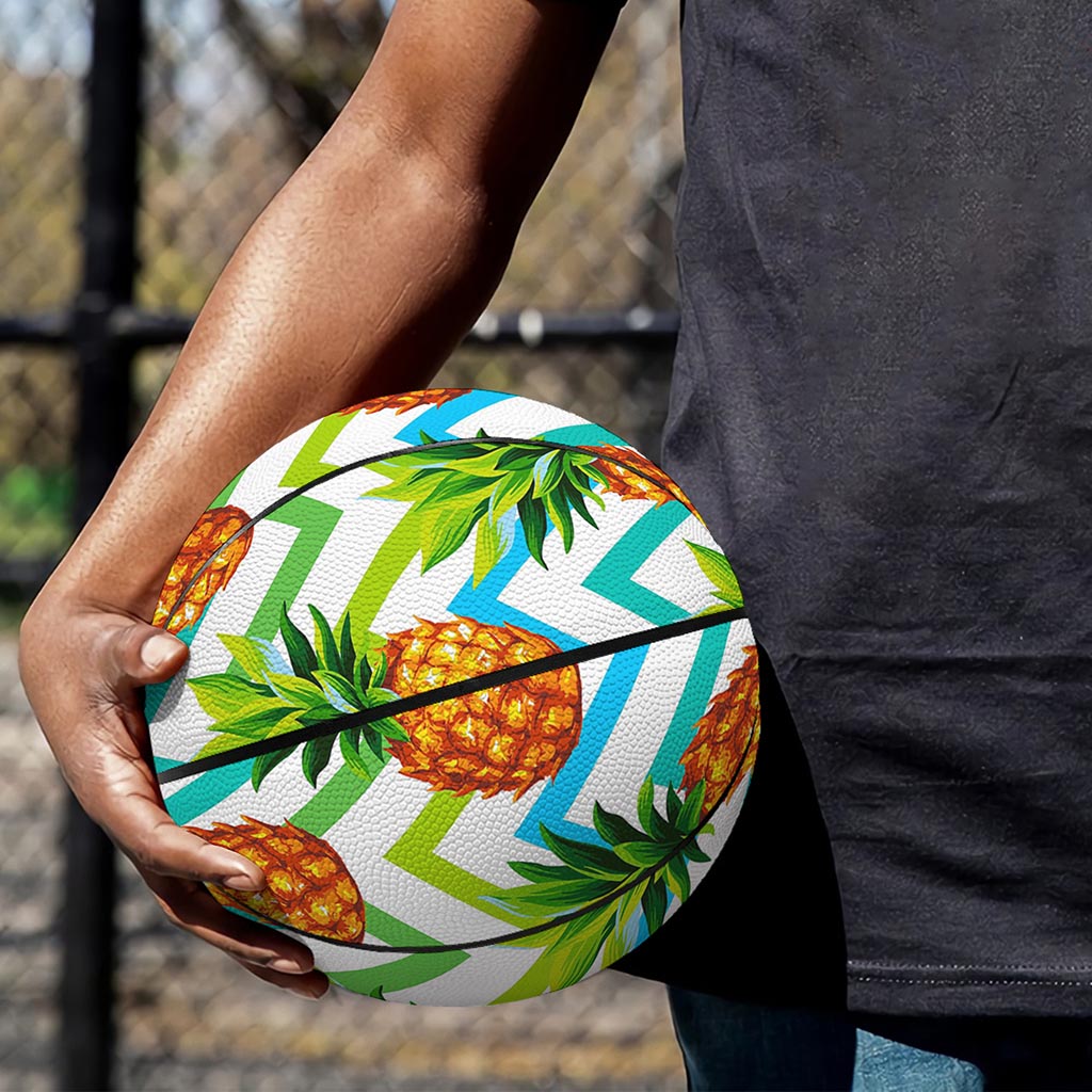 Teal Zig Zag Pineapple Pattern Print Basketball