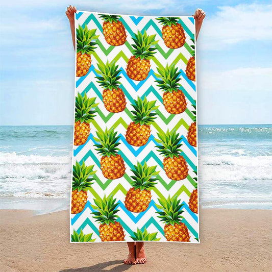 Teal Zig Zag Pineapple Pattern Print Beach Towel