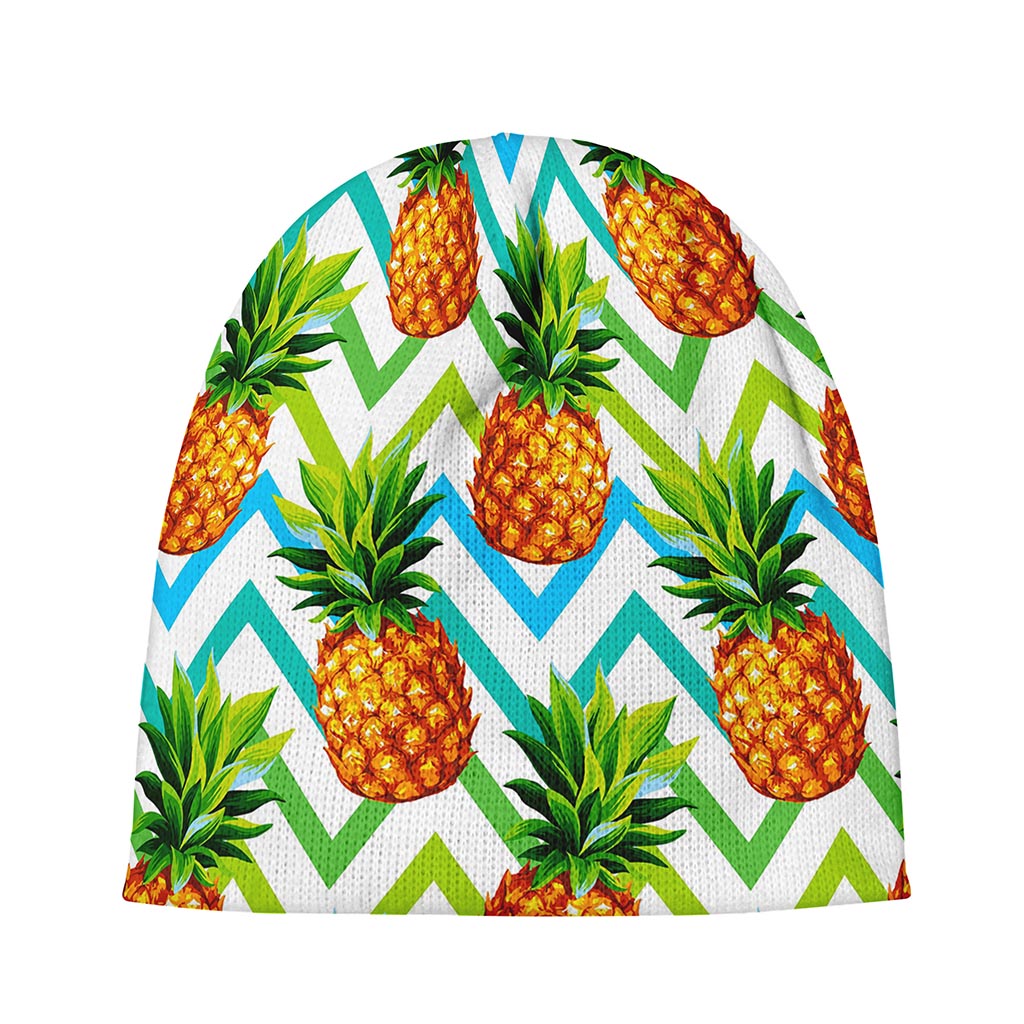 Teal Zig Zag Pineapple Pattern Print Beanie