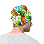Teal Zig Zag Pineapple Pattern Print Beanie