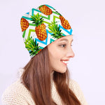 Teal Zig Zag Pineapple Pattern Print Beanie