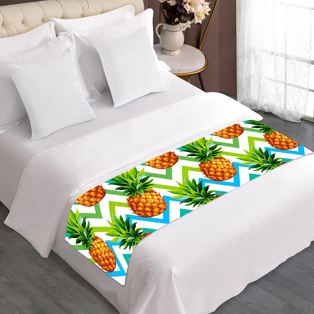 Teal Zig Zag Pineapple Pattern Print Bed Runner