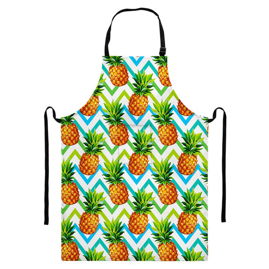 Teal Zig Zag Pineapple Pattern Print Bib Apron With Pocket