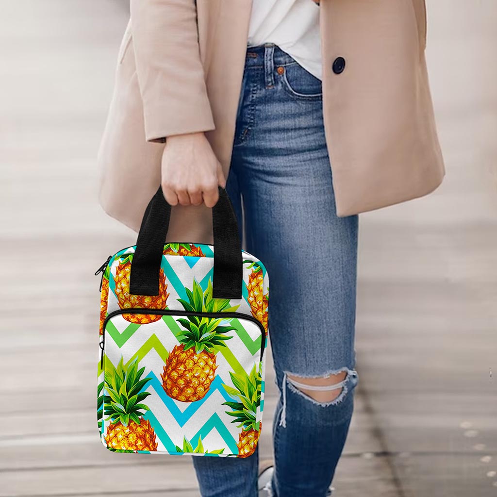 Teal Zig Zag Pineapple Pattern Print Bible Tote Bag