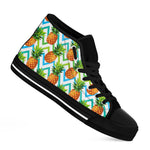 Teal Zig Zag Pineapple Pattern Print Black High Top Sneakers