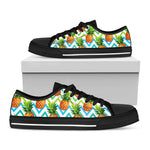 Teal Zig Zag Pineapple Pattern Print Black Low Top Sneakers
