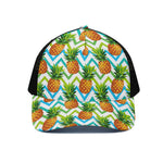 Teal Zig Zag Pineapple Pattern Print Black Mesh Trucker Cap