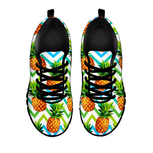 Teal Zig Zag Pineapple Pattern Print Black Running Shoes