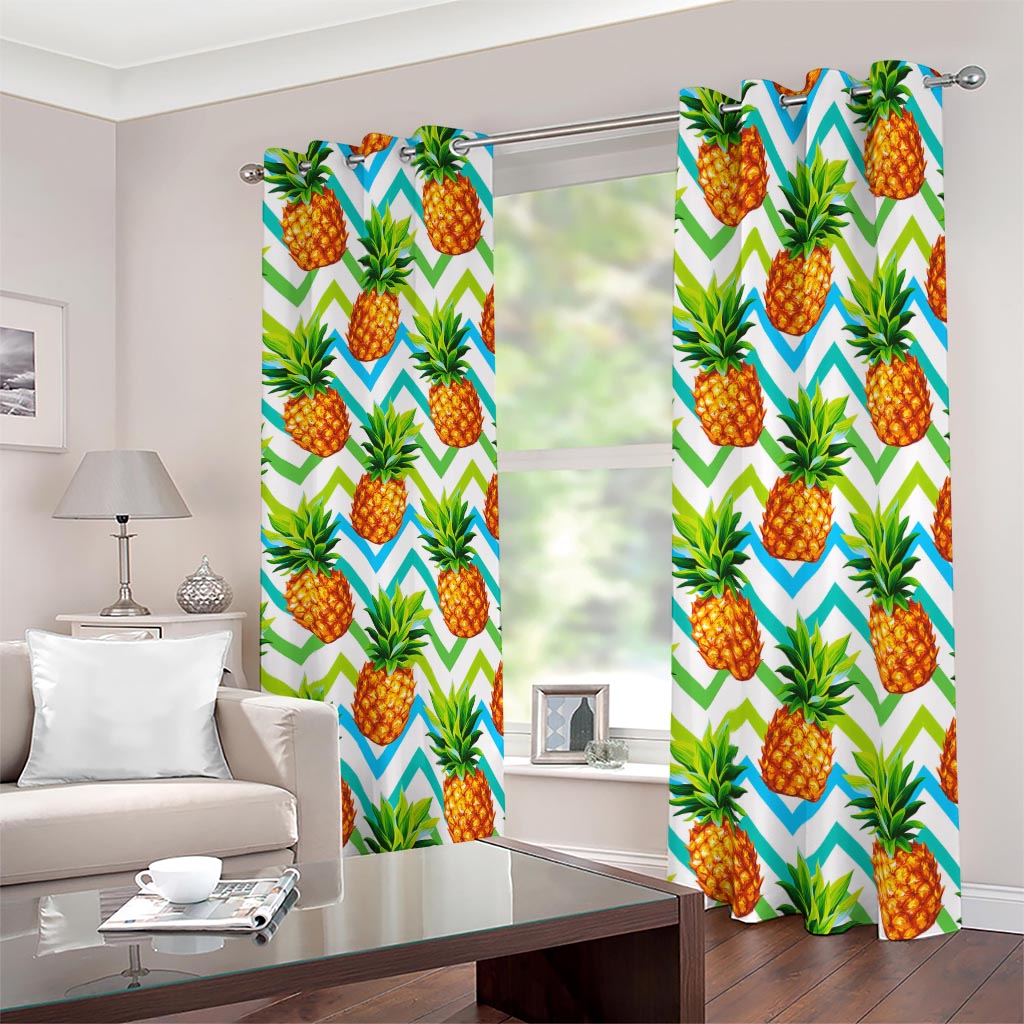 Teal Zig Zag Pineapple Pattern Print Blackout Grommet Curtains