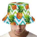 Teal Zig Zag Pineapple Pattern Print Bucket Hat