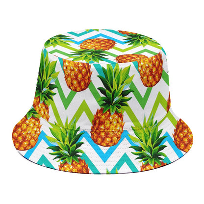Teal Zig Zag Pineapple Pattern Print Bucket Hat