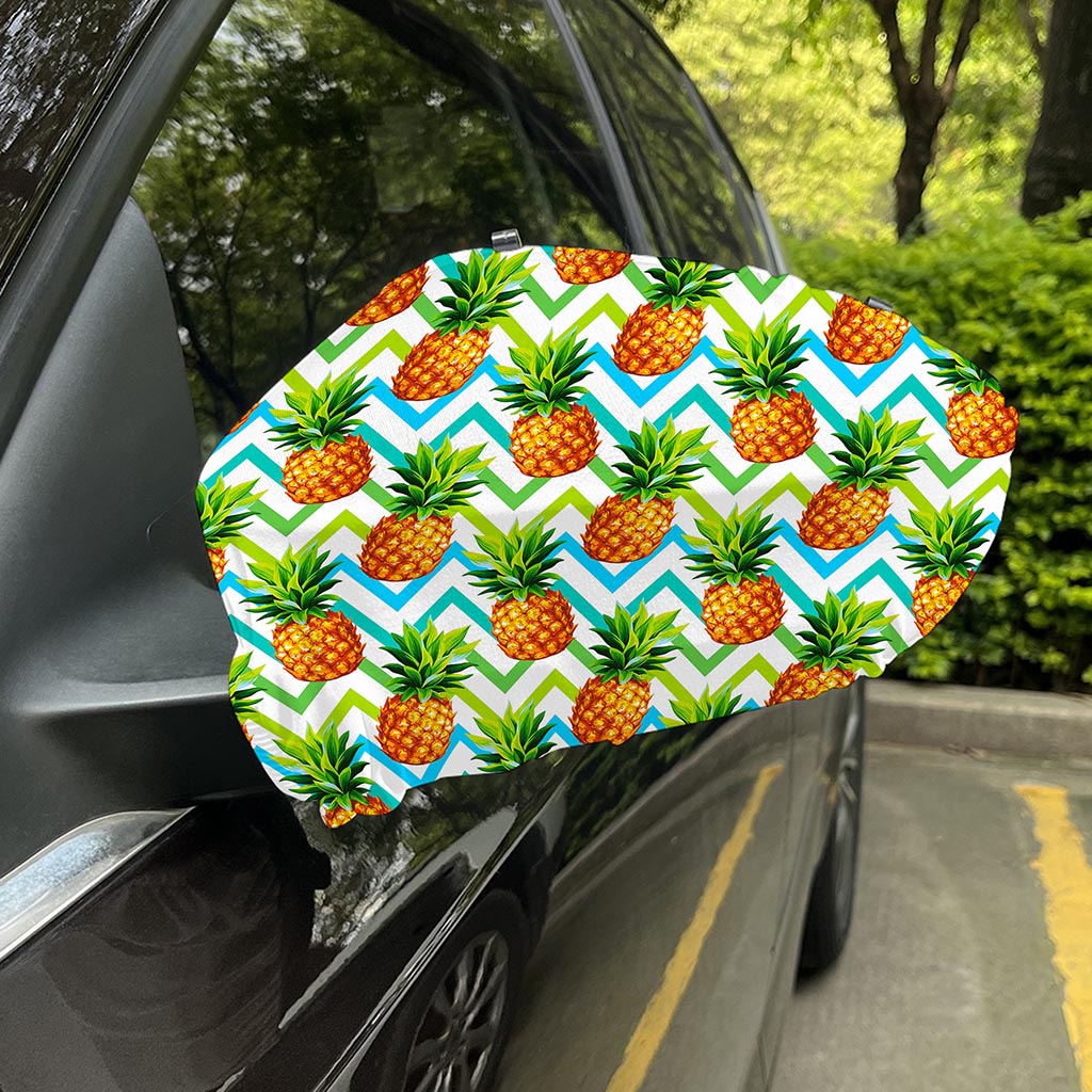 Teal Zig Zag Pineapple Pattern Print Car Side Mirror Covers