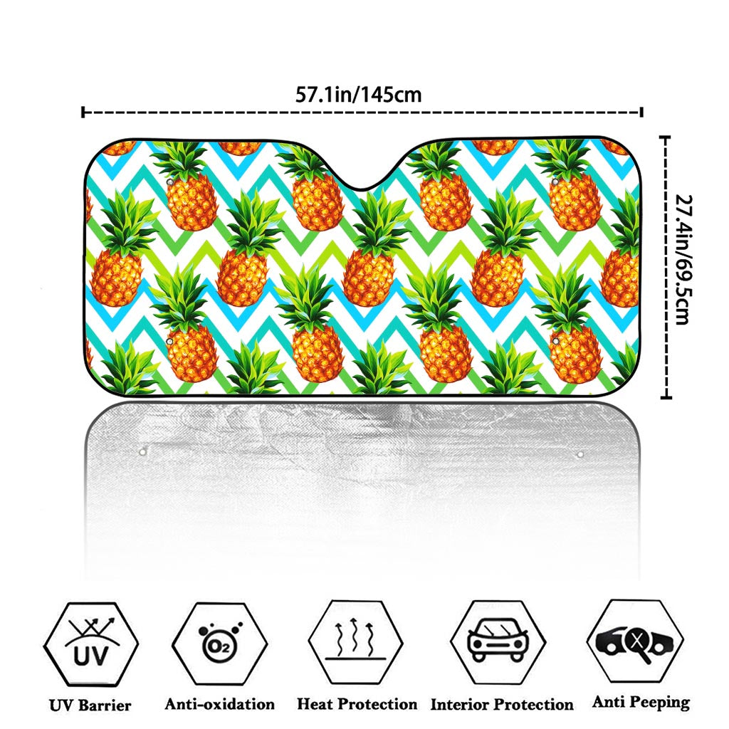 Teal Zig Zag Pineapple Pattern Print Car Windshield Sun Shade