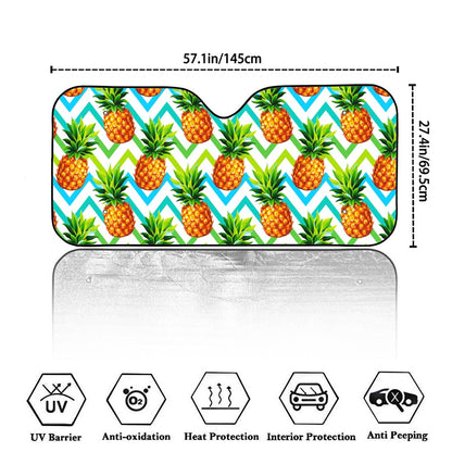 Teal Zig Zag Pineapple Pattern Print Car Windshield Sun Shade