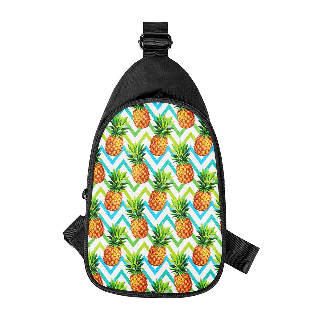 Teal Zig Zag Pineapple Pattern Print Chest Bag