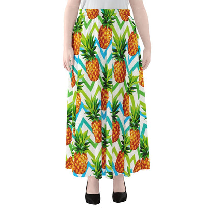 Teal Zig Zag Pineapple Pattern Print Chiffon Maxi Skirt