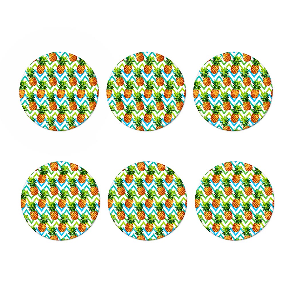 Teal Zig Zag Pineapple Pattern Print Coaster Set