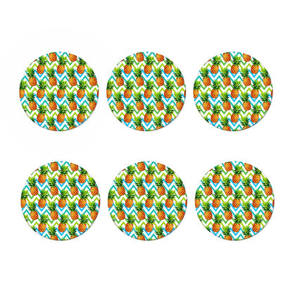 Teal Zig Zag Pineapple Pattern Print Coaster Set