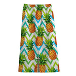 Teal Zig Zag Pineapple Pattern Print Cotton Front Slit Maxi Skirt
