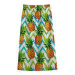 Teal Zig Zag Pineapple Pattern Print Cotton Front Slit Maxi Skirt